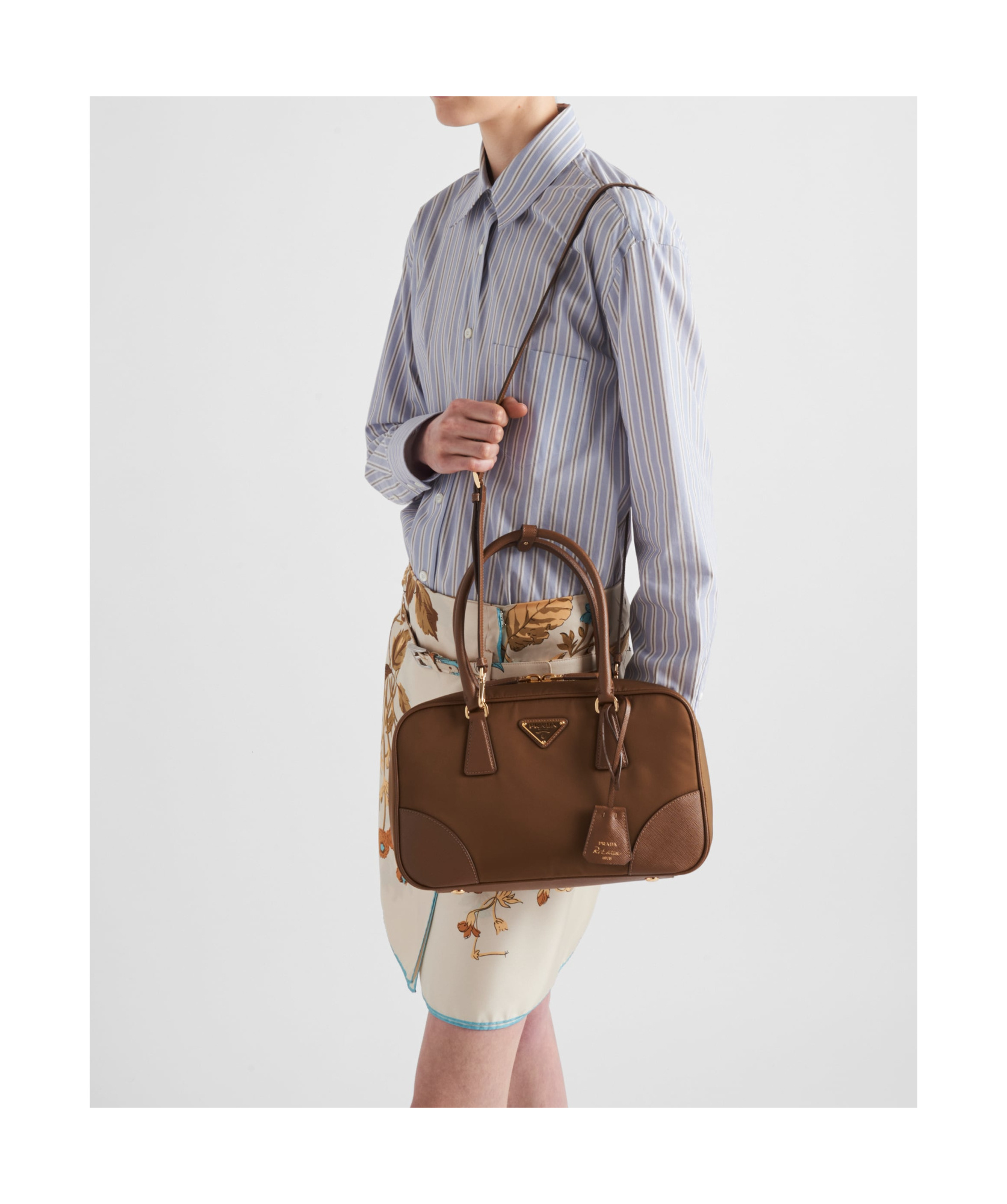 Prada Re-edition 1978 Large Re-nylon And Saffiano Leather Two-handle Bag In Brown