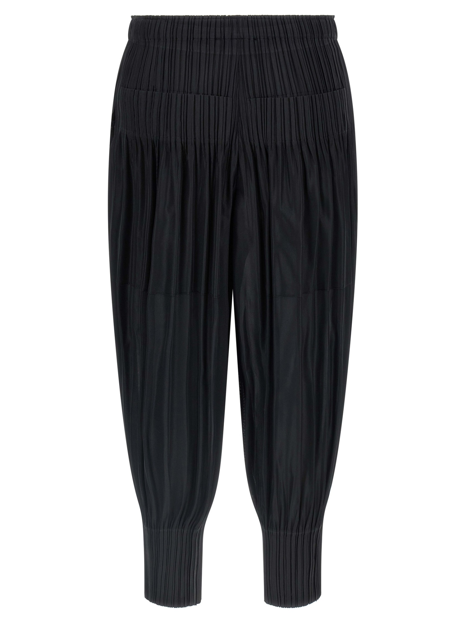 Issey Miyake Trousers Elastic Waistband Ribbed Cuffs In Black