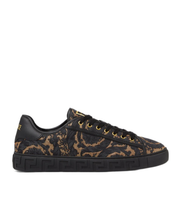 Versace Barocco-jacquard Greca Sneakers In Black