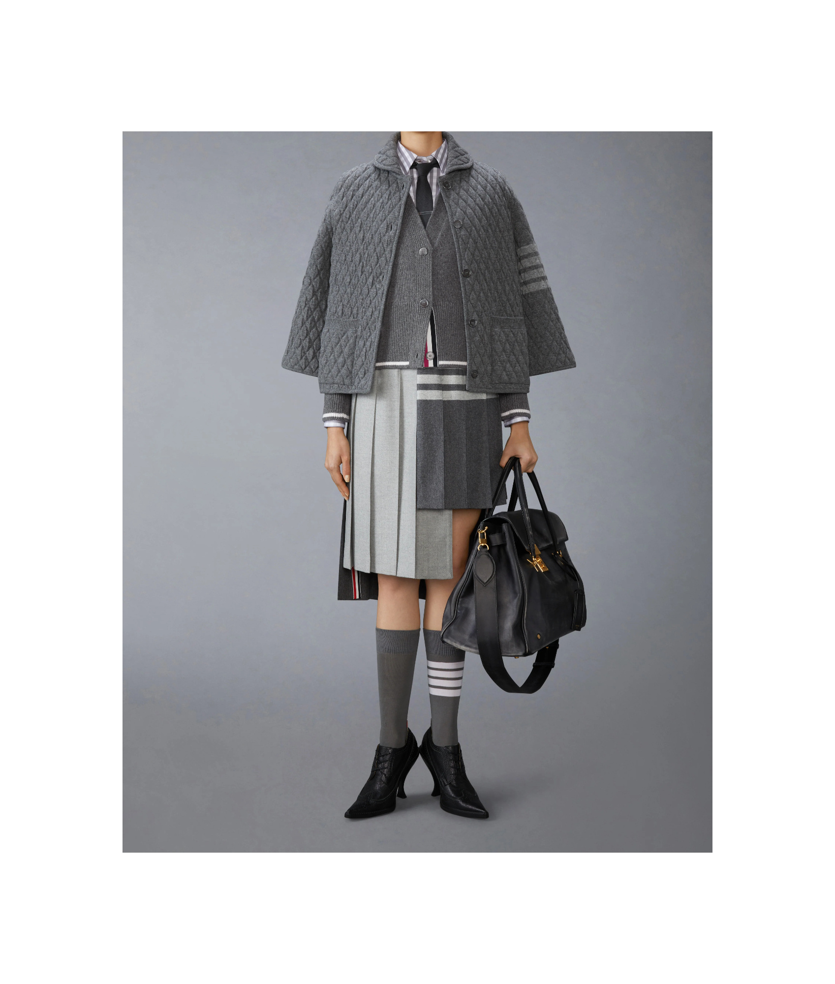 Thom Browne Virgin Wool Cardigan With Embrodery Geese In Gray