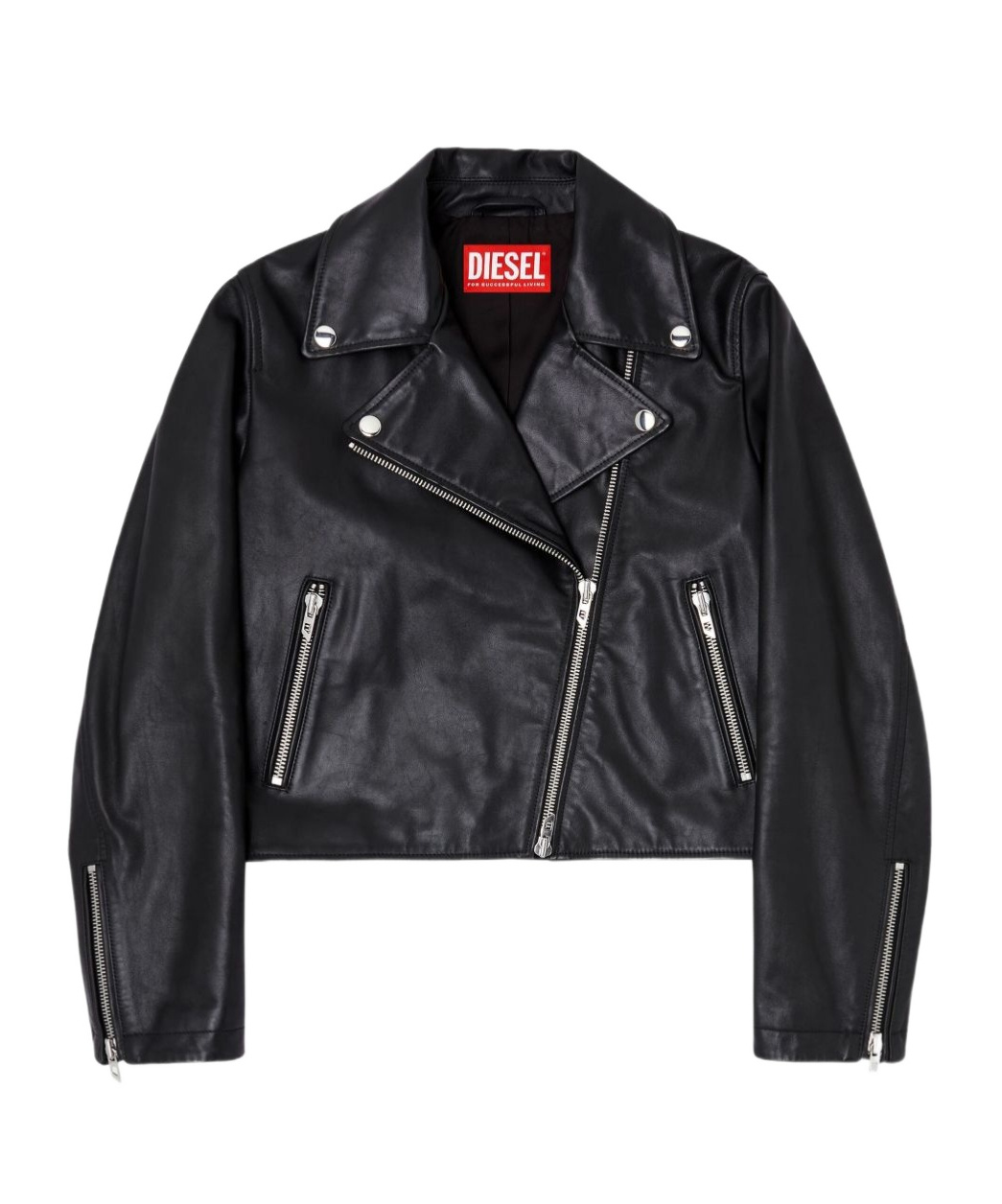 Diesel Zip-up Leather Jacket In Black