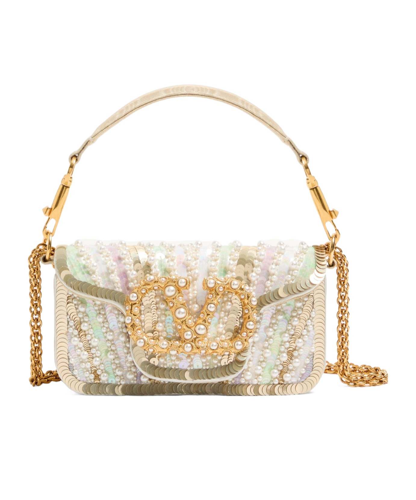 Valentino Small Locò Shoulder Bag With Embroidered Gemstone Logo In Multi