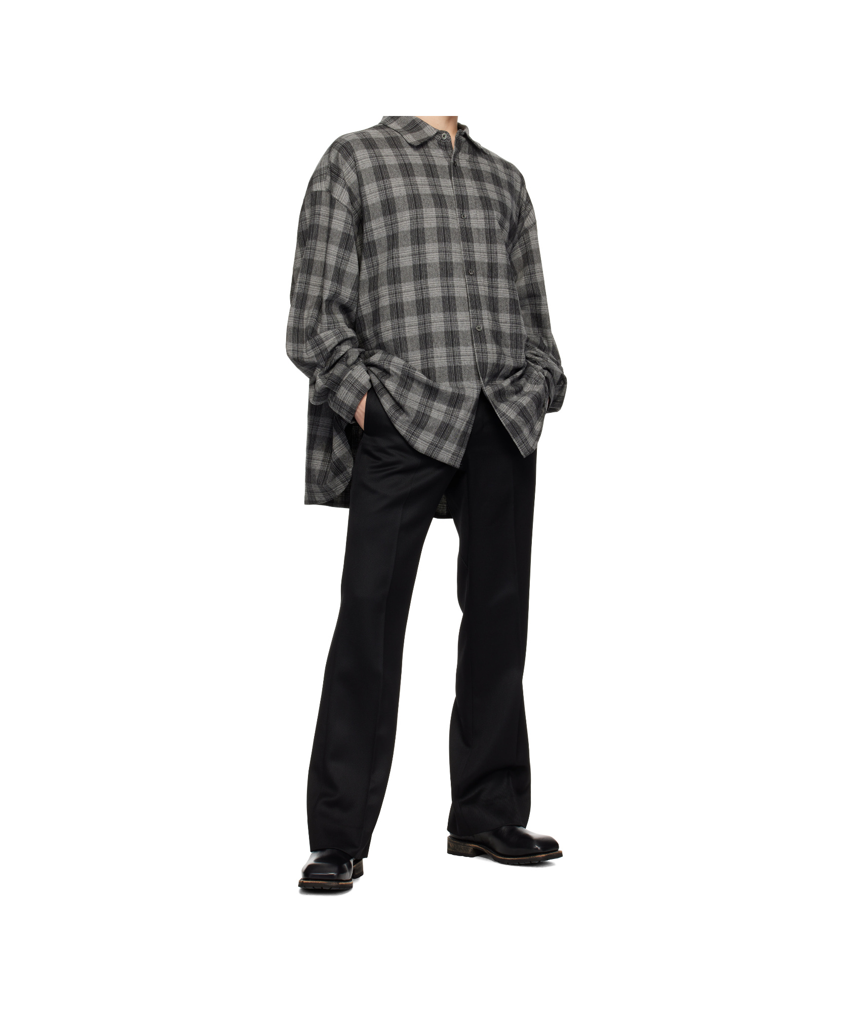 Wooyoungmi Long-sleeved Plaid Shirt In Black