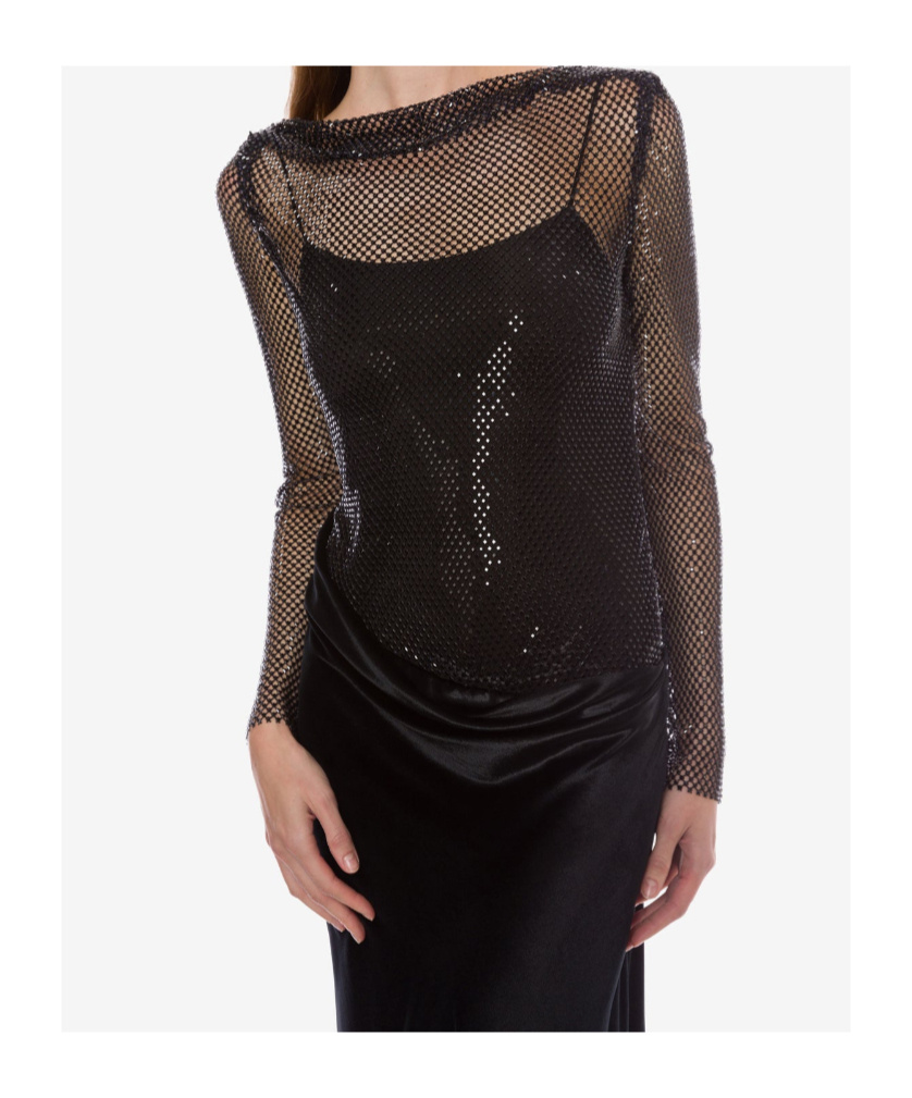 Alberta Ferretti Mesh And Rhinestone Dress In Black