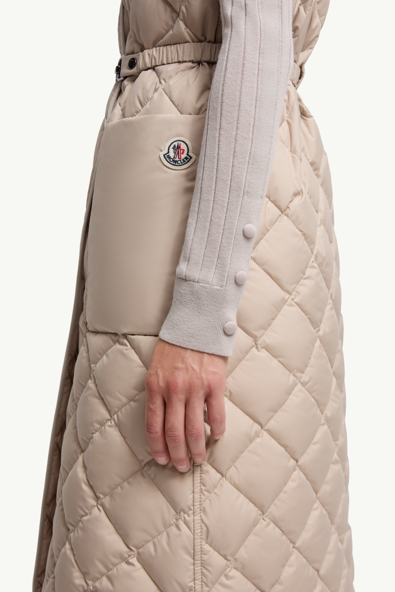 Moncler Butor Diamond-quilted Long Down Gilet In Neutral