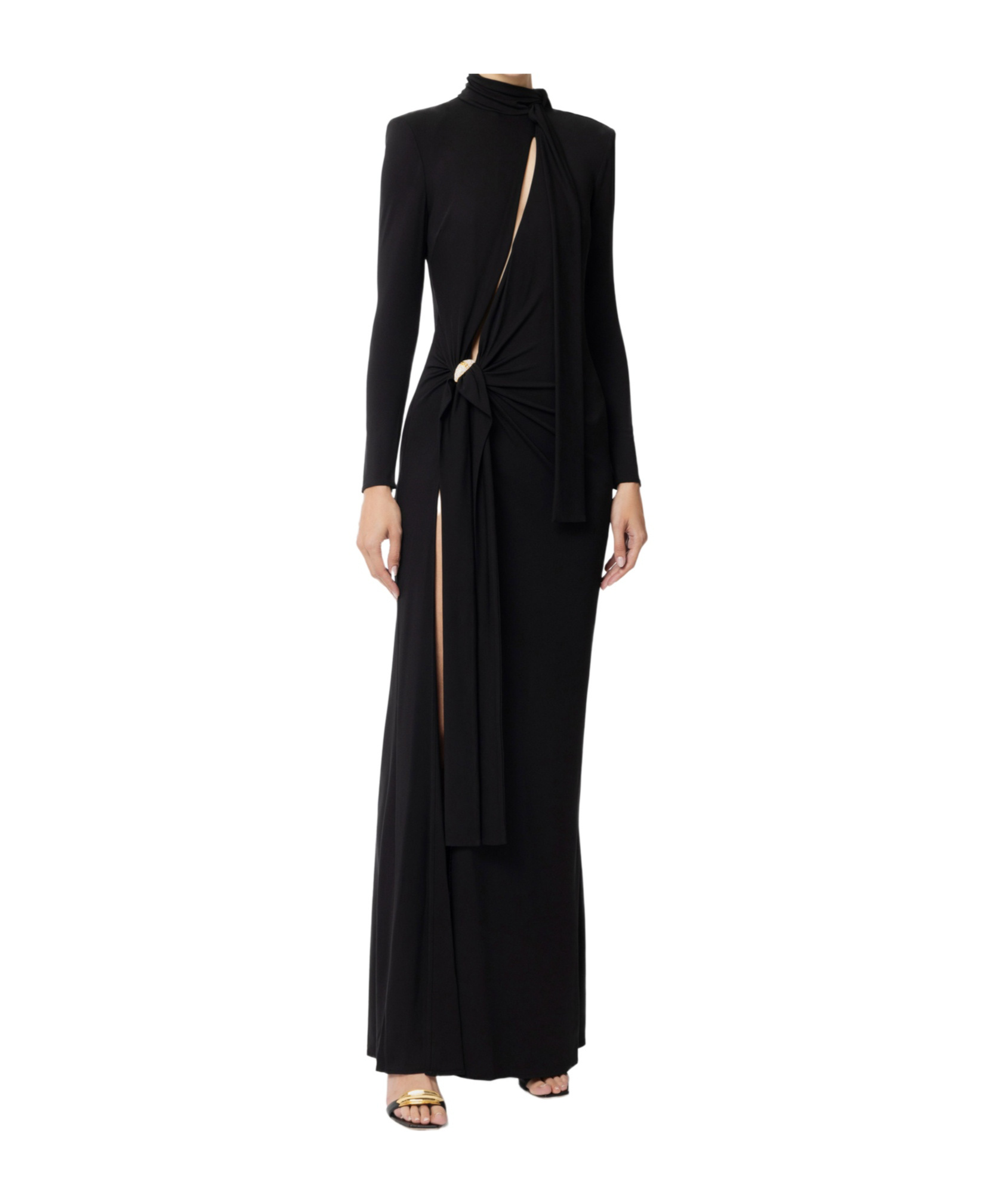 Elisabetta Franchi Knitted Dress With Slits And Knots In Black