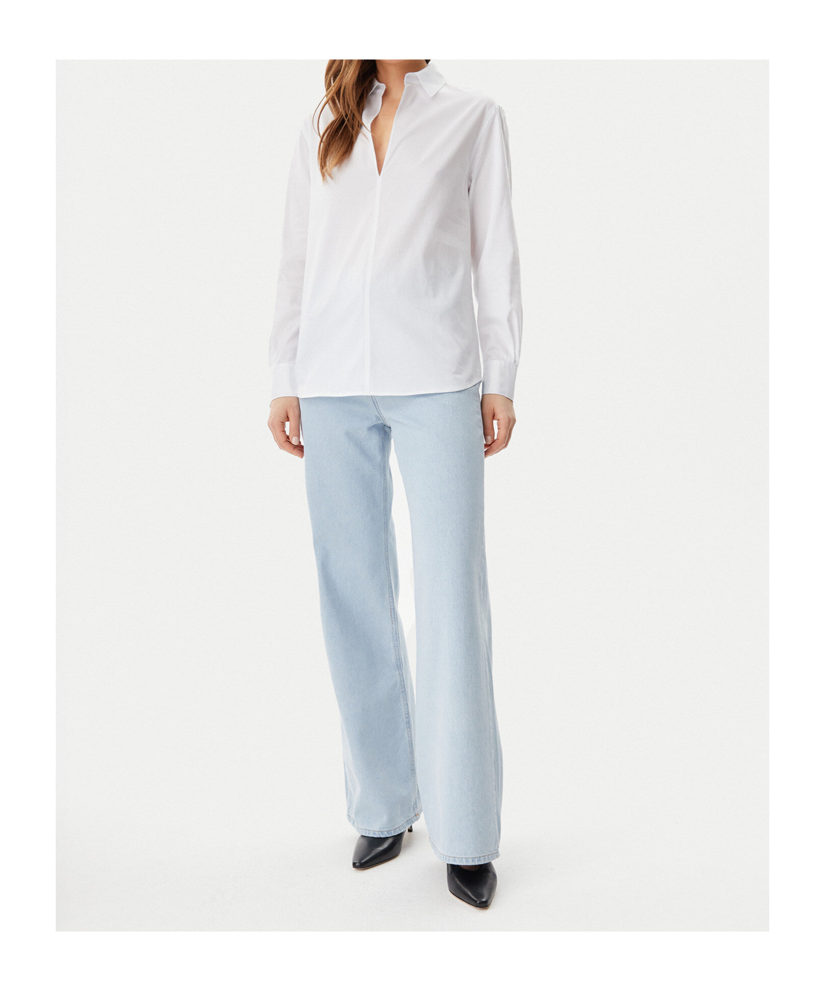 Calvin Klein Soft Cotton Front Slit Shirt In And Whitening