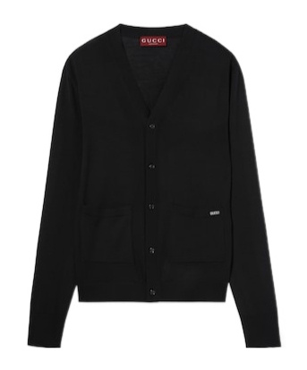 Gucci Fine Wool Knit Cardigan With Intarsia In Black