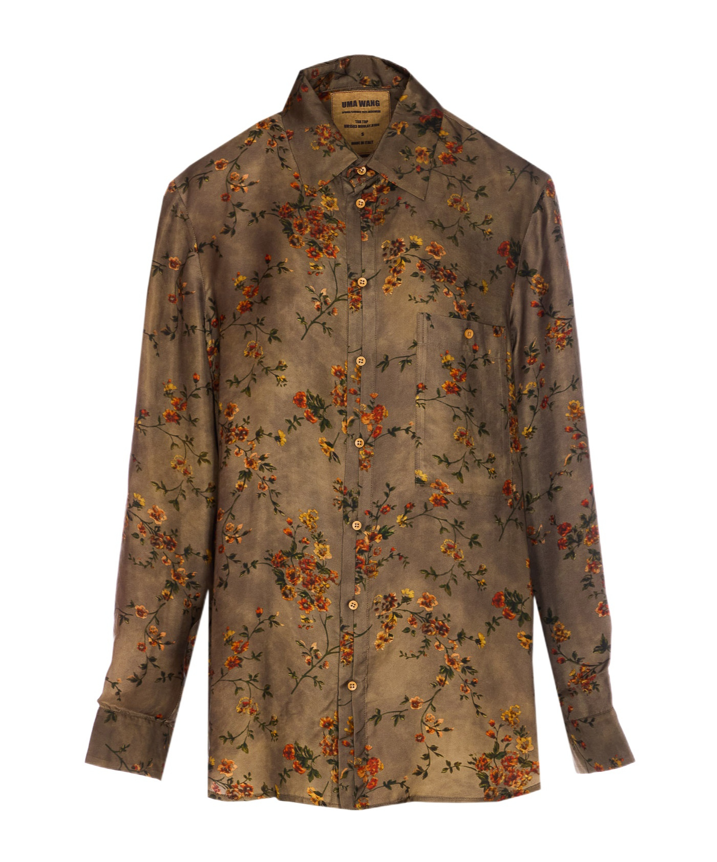Uma Wang Floral Print Long Sleeve Top With Pocket In Green