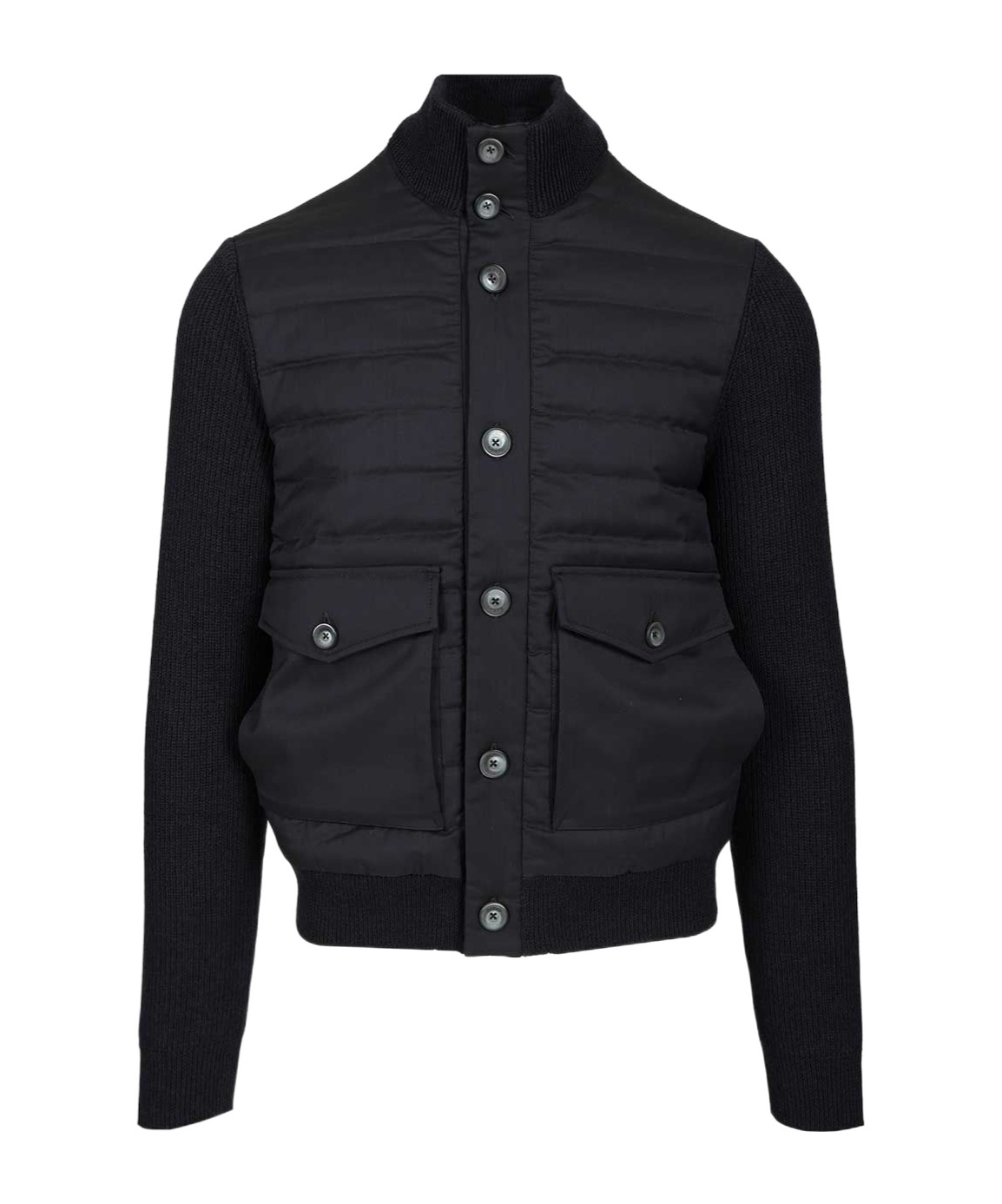 Herno Hybrid Button Quilted Padded Bomber Jacket In Black