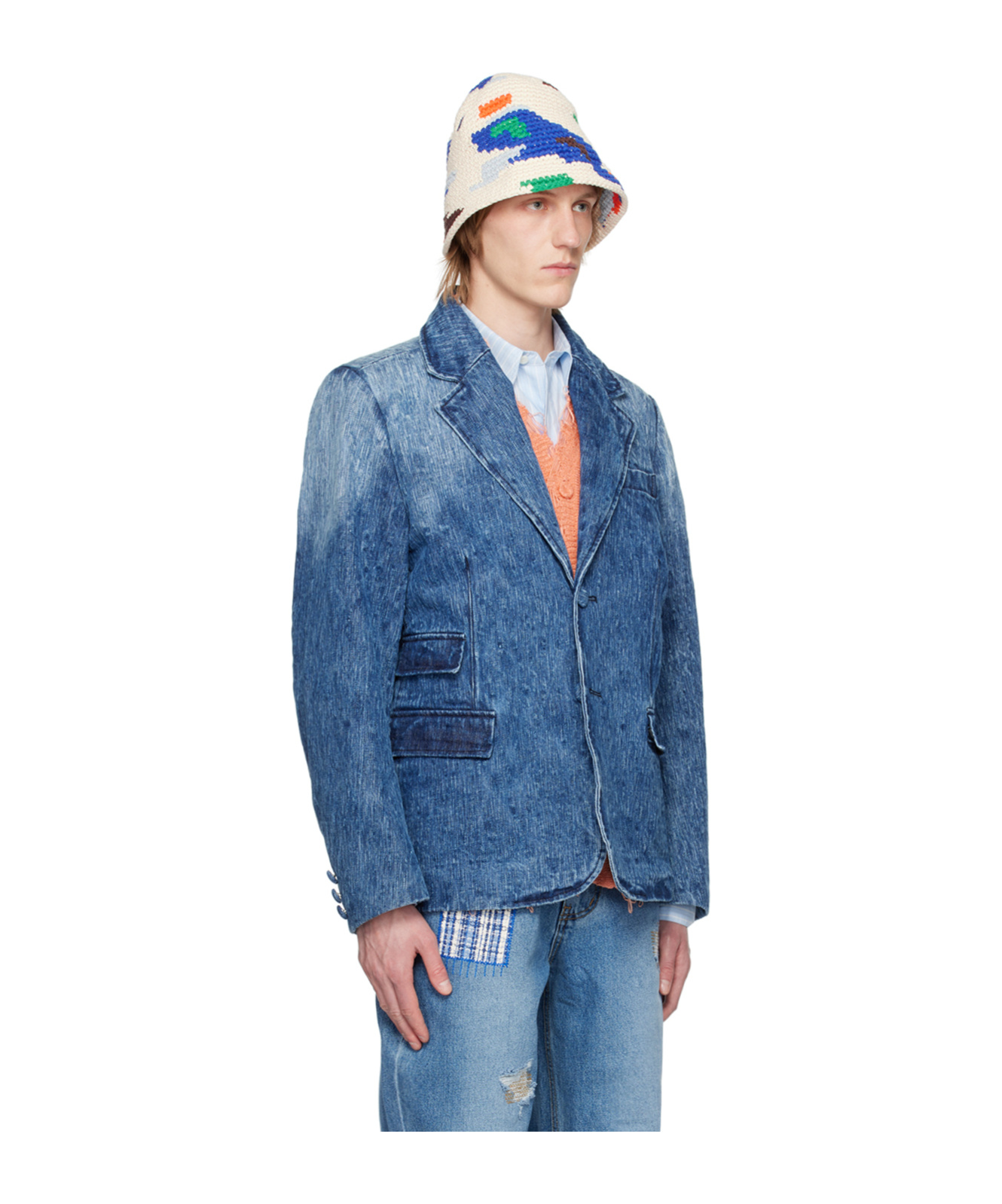 Ader Error Flat Lapel Collar Button Denim Coat In Blue
