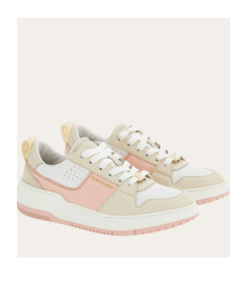 Ferragamo Logo Lacing Skateboard Sneakers In Nude
