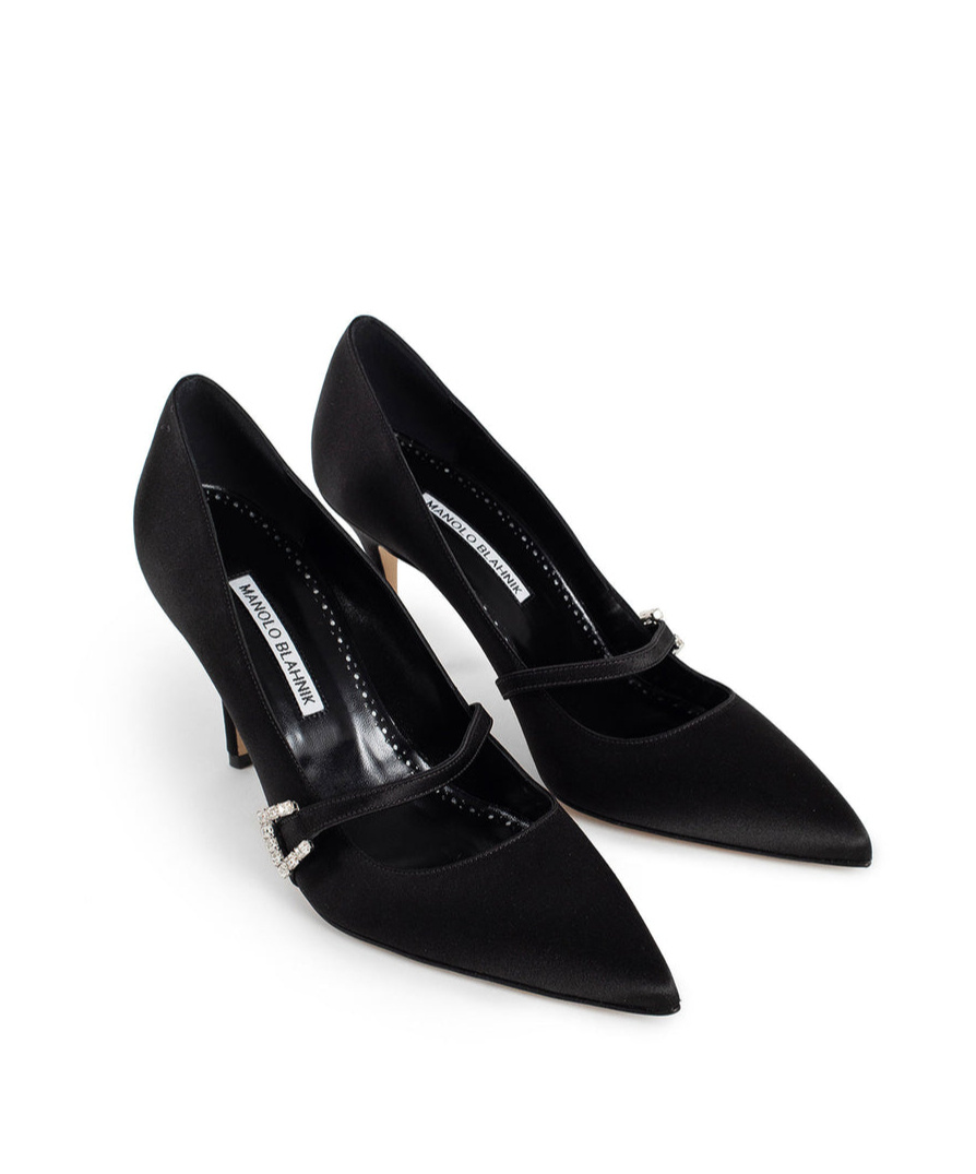 Manolo Blahnik Mary Jane Satin Pumps In Black