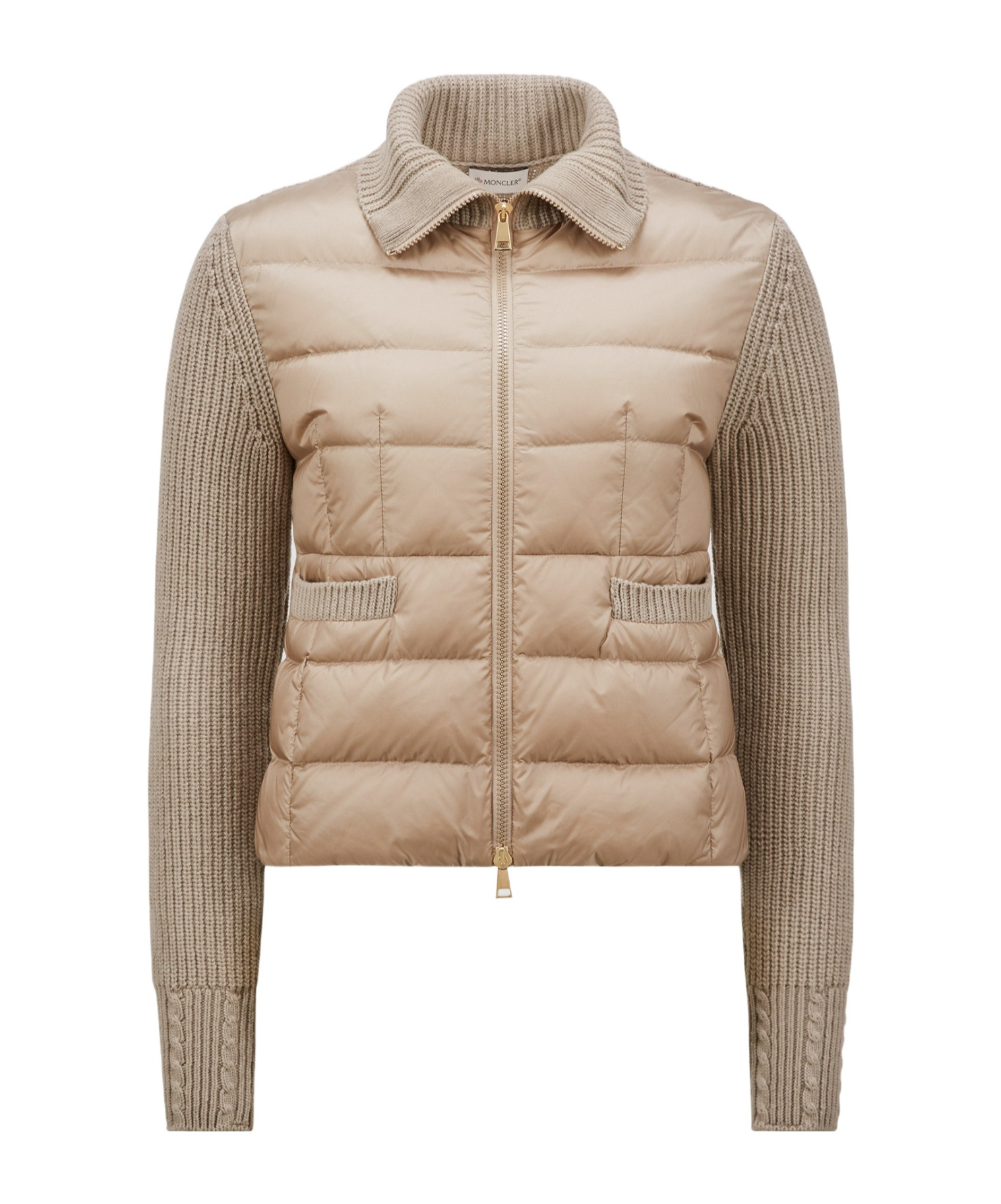 Shop Moncler Padded Zip-up Cardigan In Nude