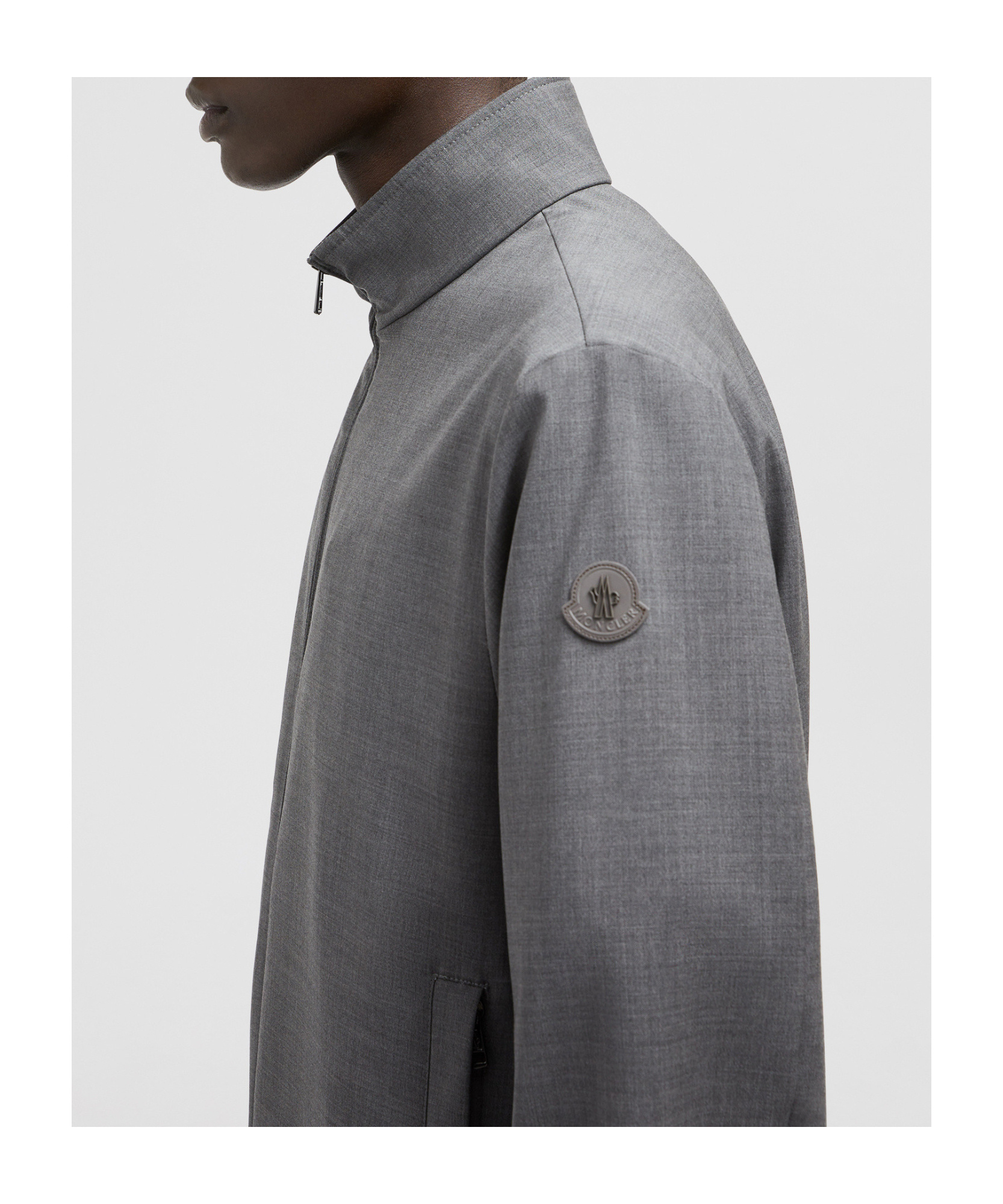 Moncler Cuffed High Collar Jacket In Dark Gray