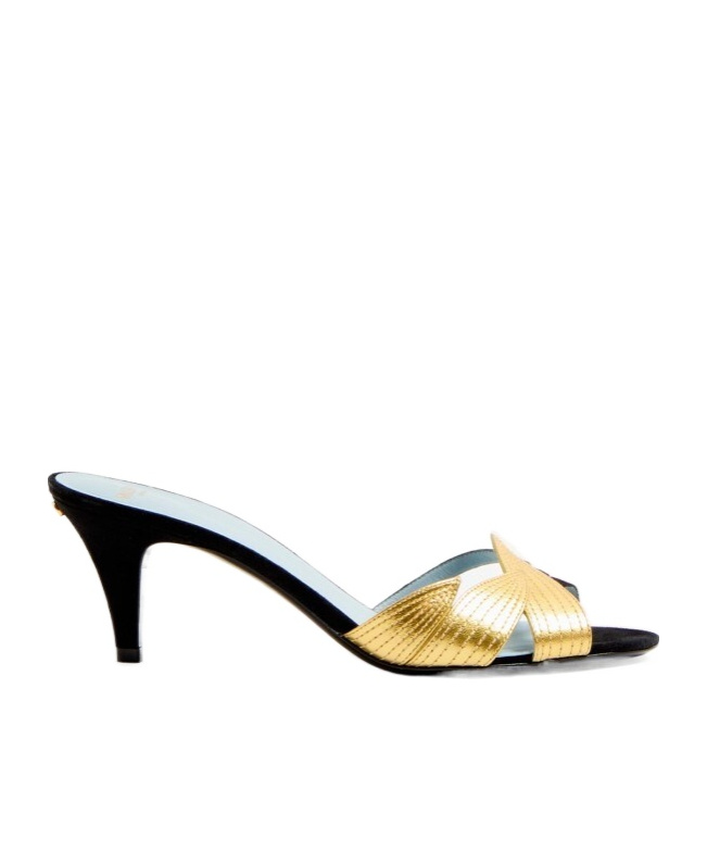 Valentino Foliefoliage 65 Suede Sandal In Black/gold