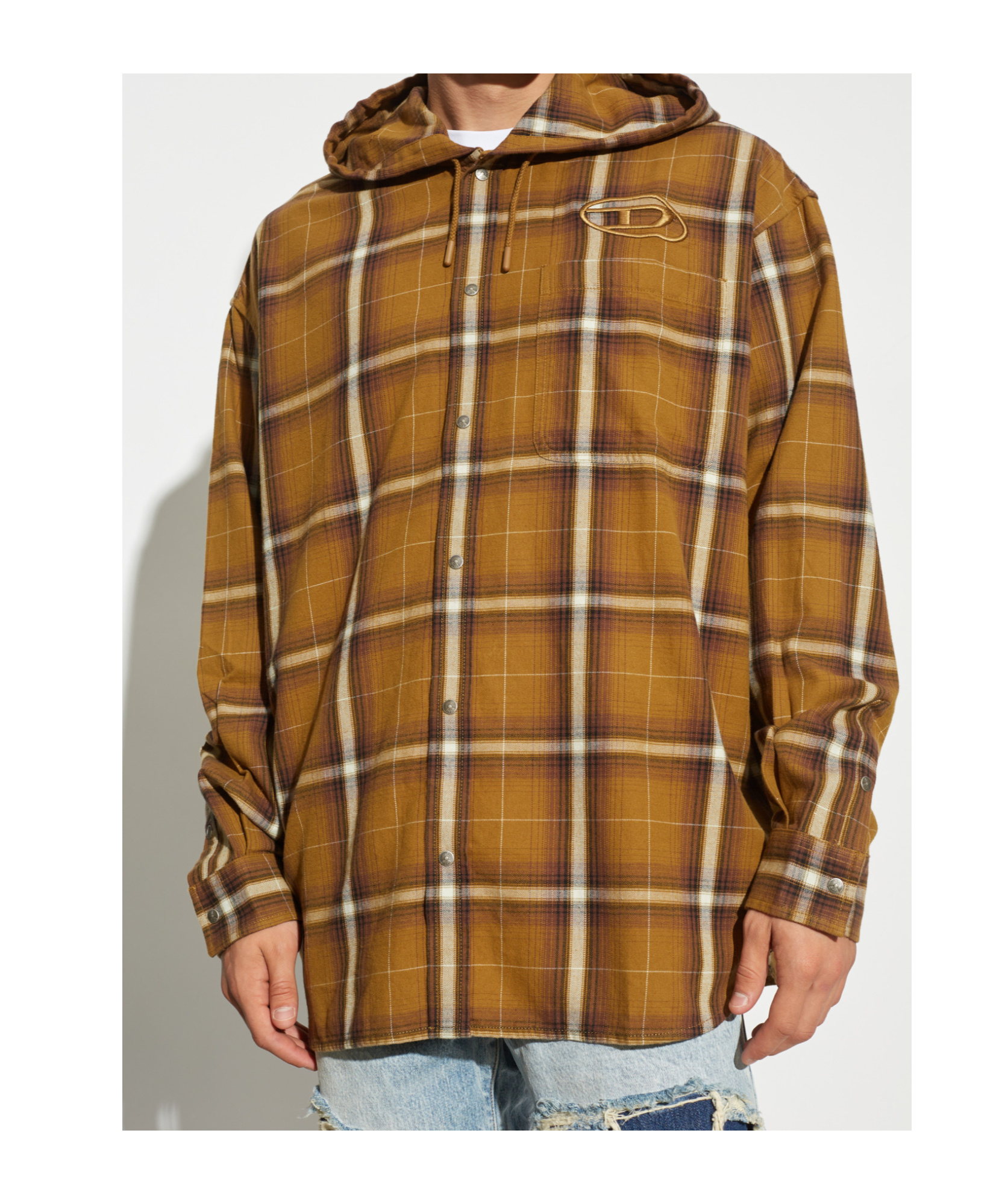 Diesel S-dewny-hood-a Checked Shirt In Brown