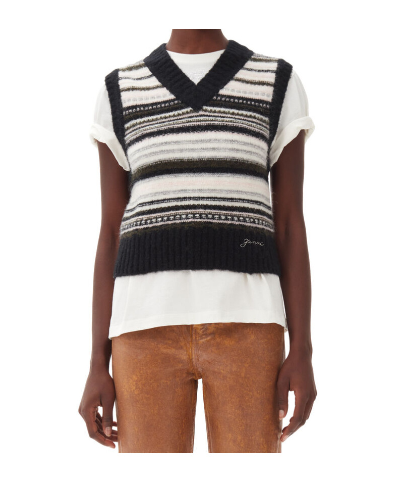 Shop Ganni Striped Knit Vest In Black