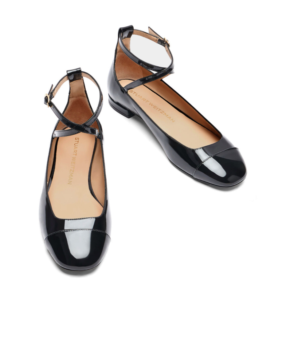 Stuart Weitzman Eden Crystal-embellished Patent-leather Ballet Flats In Black
