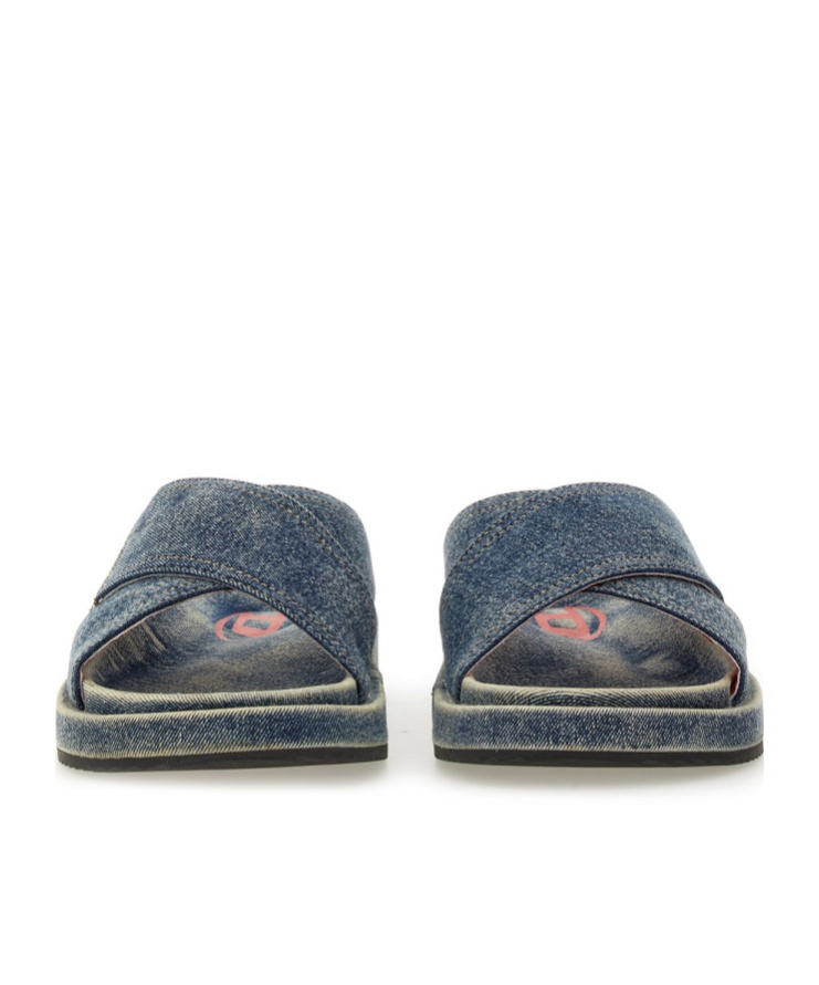 Diesel Sa-slide-denim Slides With Criss-cross Straps In Black