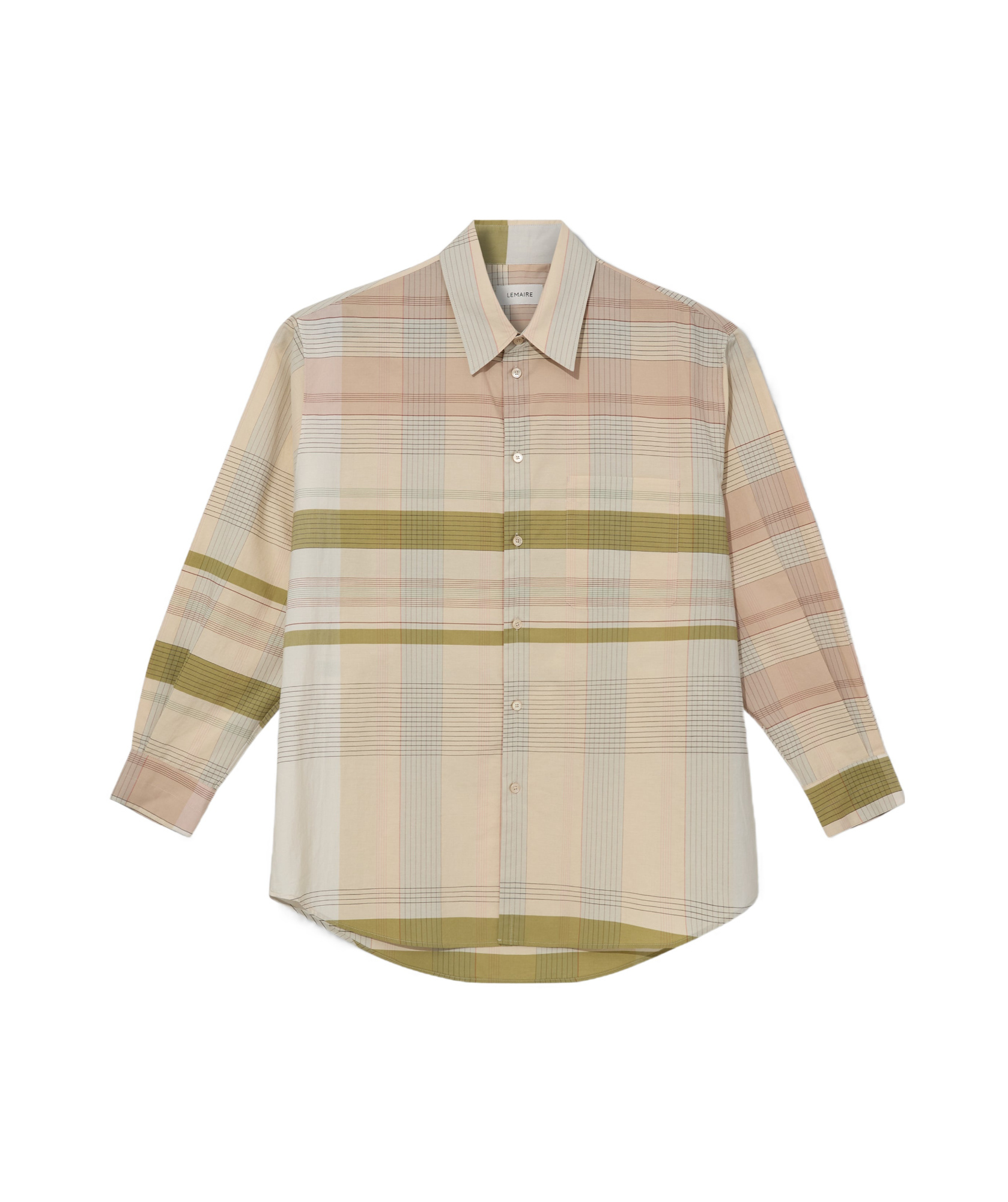 Lemaire Relaxed Check Cotton Button-up Shirt In Beige/cream/light Blue