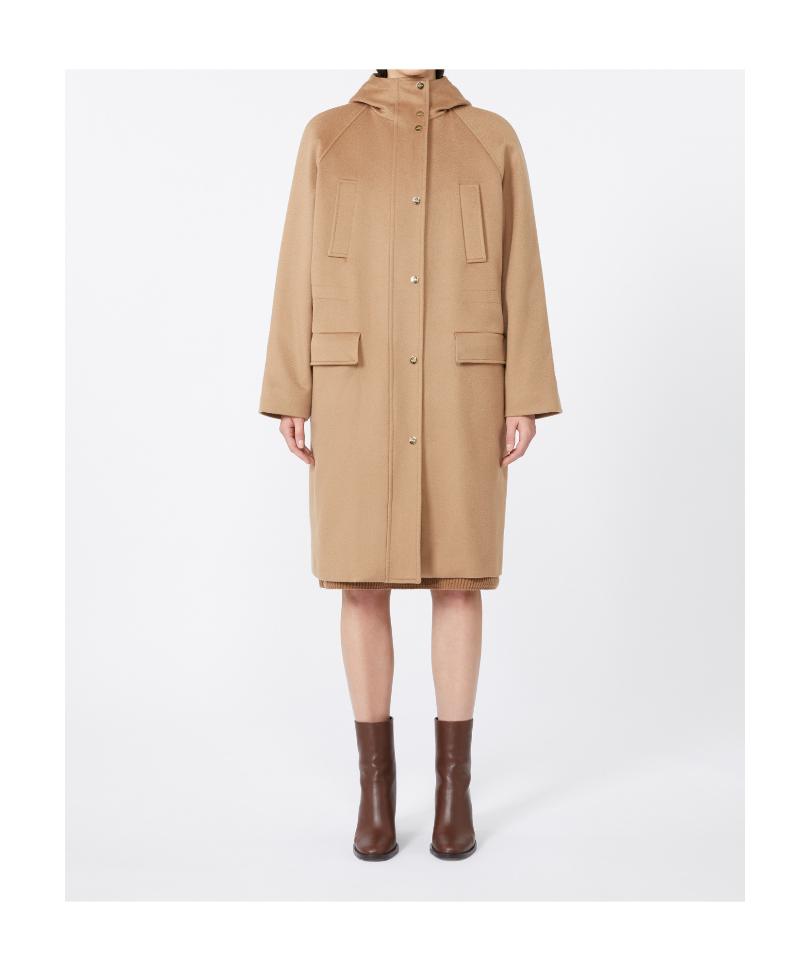 Max Mara Long Wool Broadcloth Parka In Brown