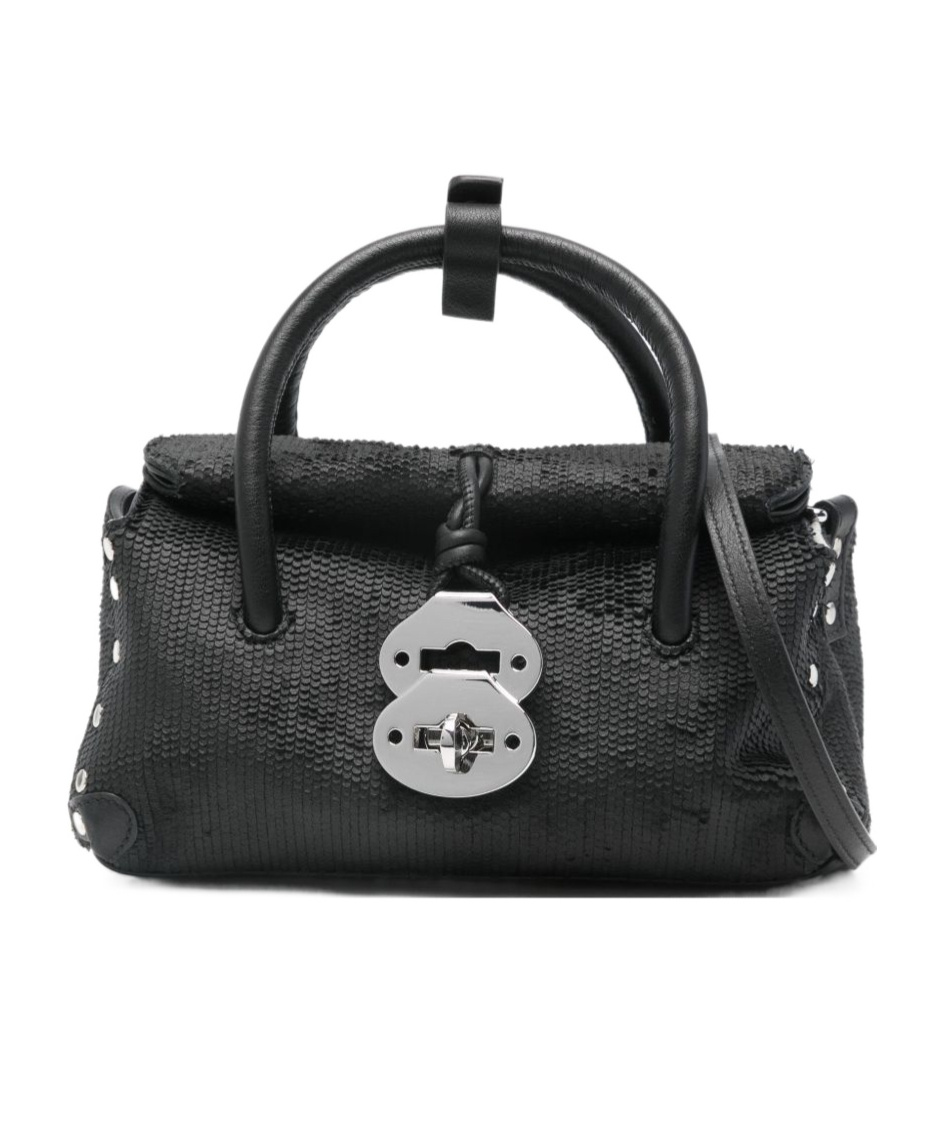 Zanellato Structured Black Hammered Leather Bag With Twist Lock Closure In Black