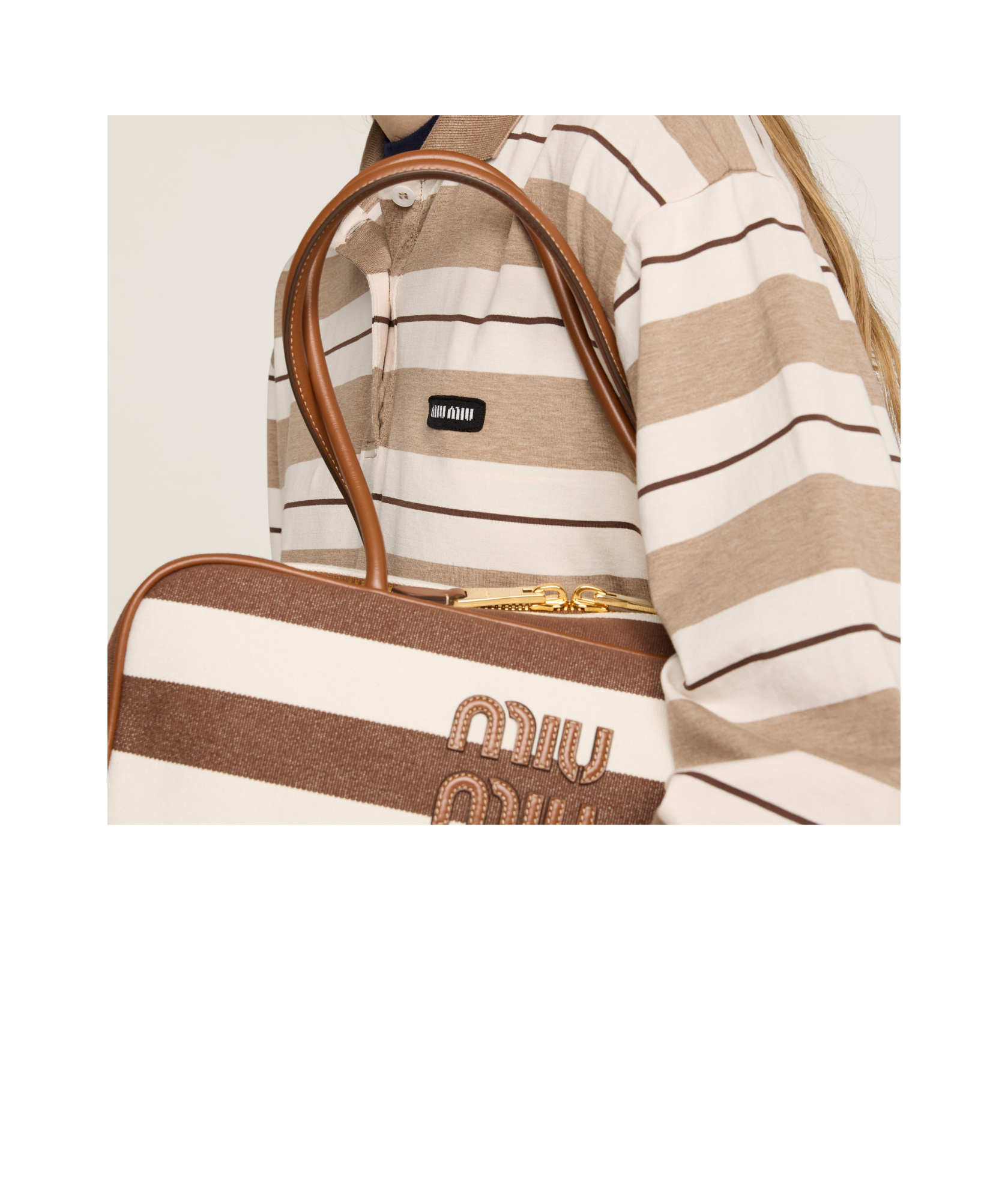Miu Miu Logo Striped Cotton Jersey Polo Shirt In Multi