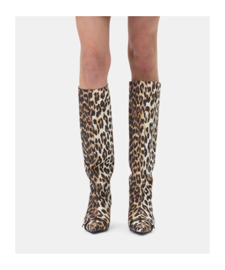 Ganni Slouchy Pointed Toe Kitten Heel Knee High Boot In Animal Print