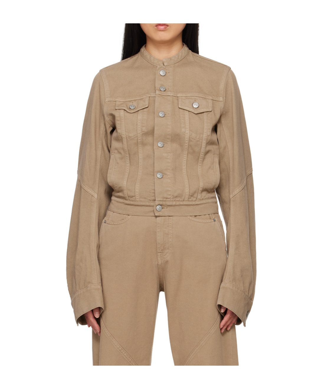 Mm6 Maison Margiela Woman Denim Outerwear Light Brown Size 8 Cotton In Brown