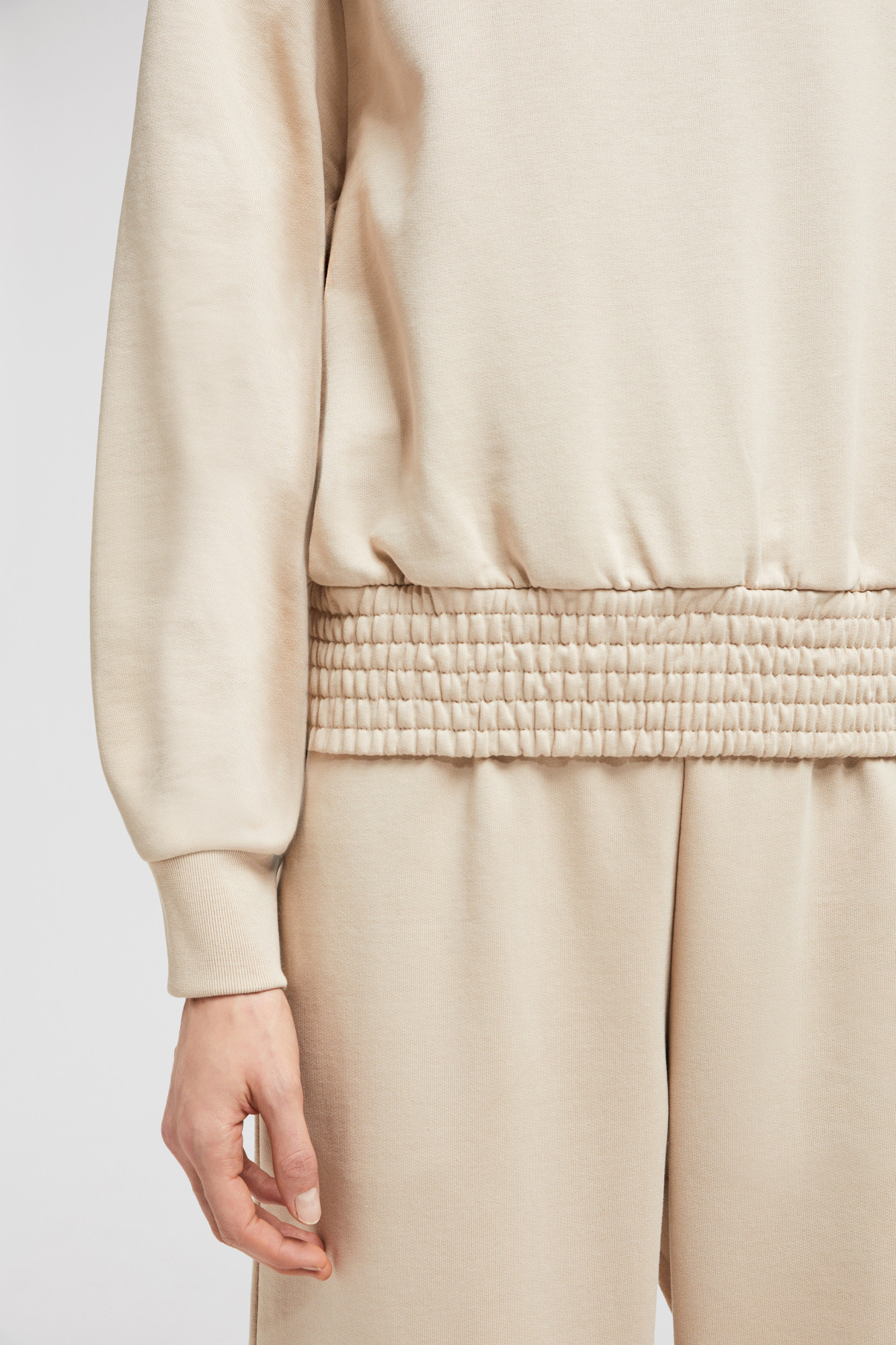 Moncler Sweat En Coton À Manches Plissées In Nude