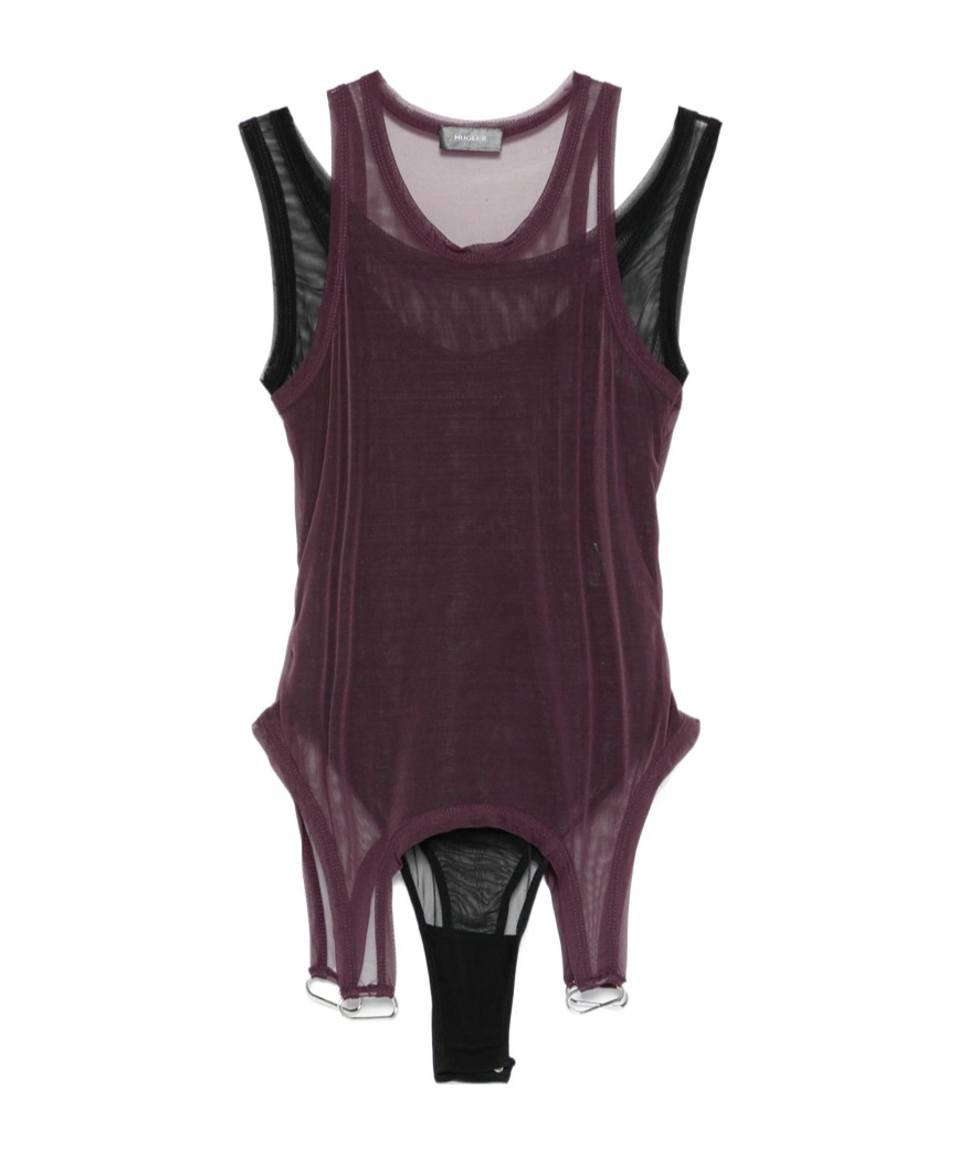 Mugler Semi-transparent Layered Jumpsuit In Brown