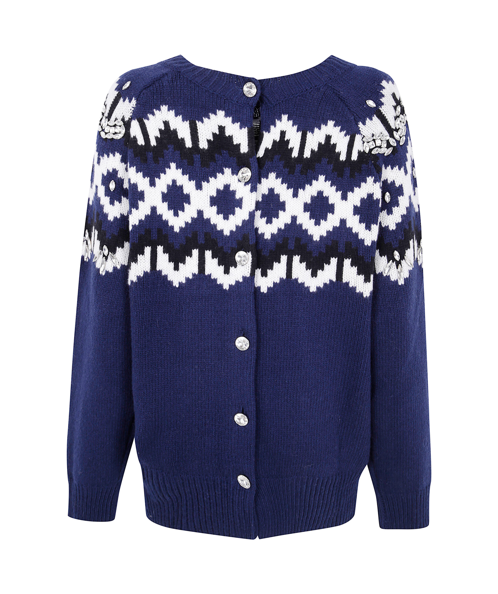 Blugirl Crystal-embellished Fairisle Cardigan In Blue