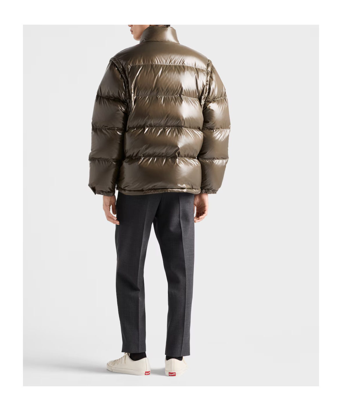 Prada Medium Weight Down Jacket With High Collar In Brown