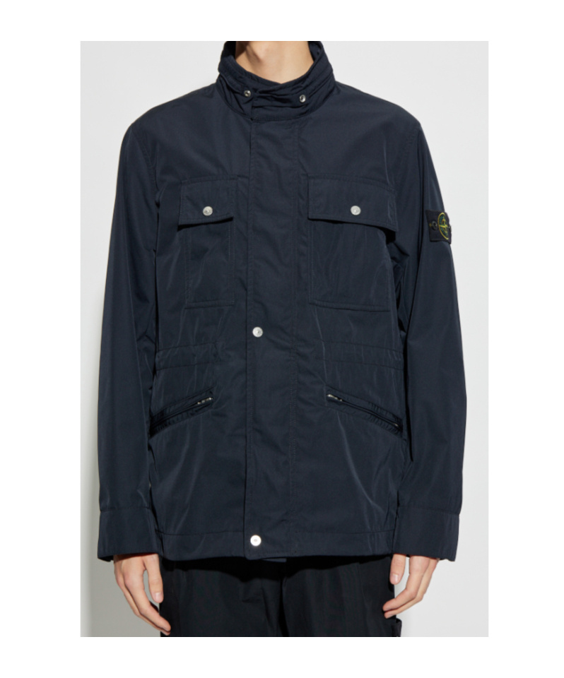 Stone Island Long-sleeved Casual Jacket In Blue