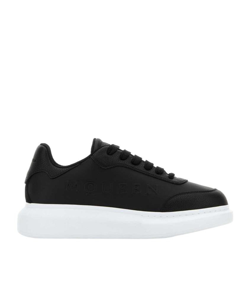 Alexander Mcqueen Women Black Leather Sneakers With Black Leather Heel