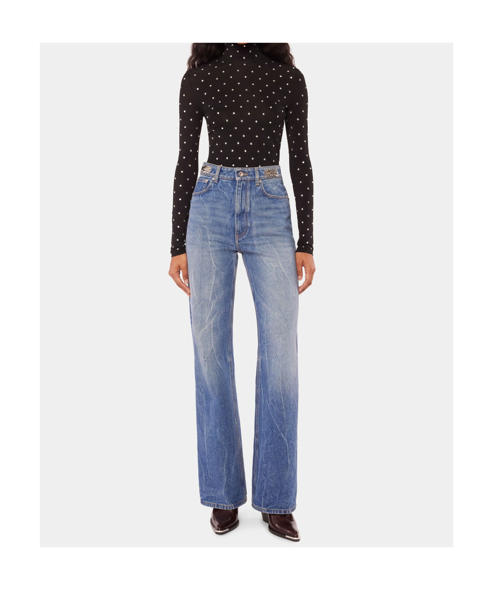 Rabanne Crystal-embellished Stretch-jersey Turtleneck Top In Black
