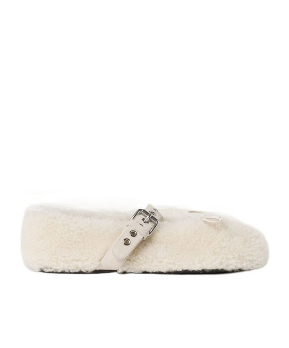 Miu Miu Shearling Ballet Flats In Nude