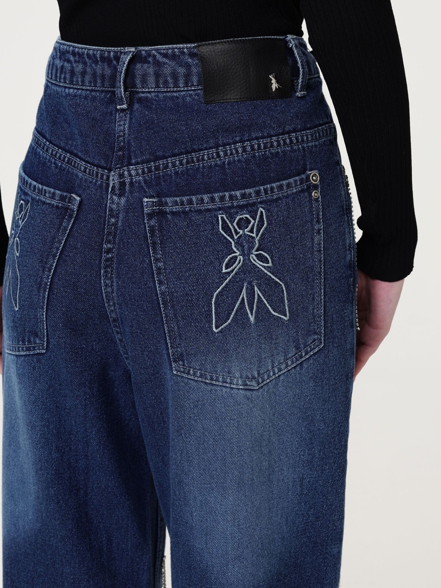 Patrizia Pepe Denim Trousers With Hanging Rhinestones