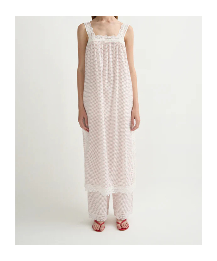 Posse Marlowe Polka-dot Lace-trim Midi Dress In Pink