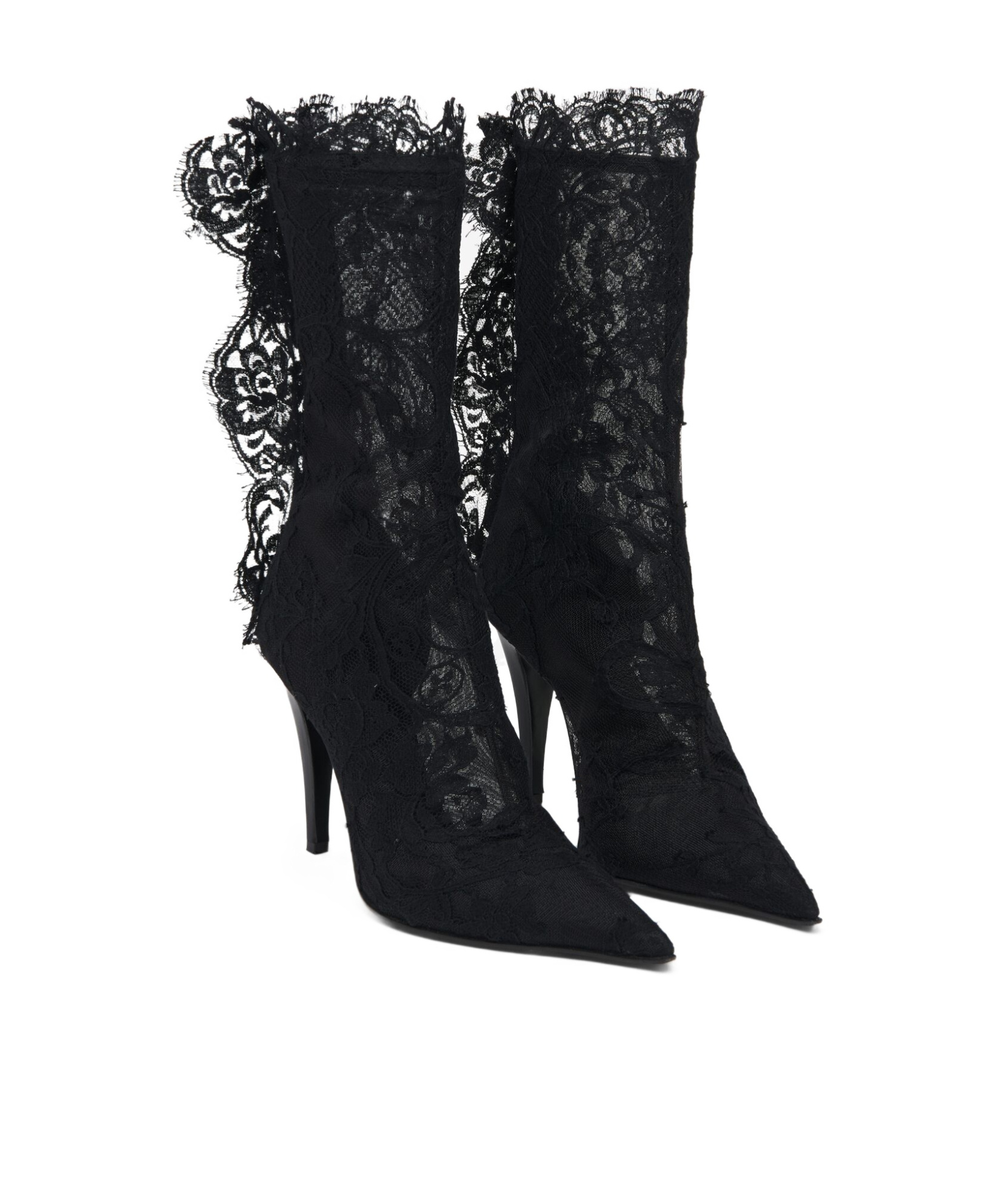 Alexander Mcqueen Lace Overlay Pointed Toe Stiletto Boots In Black