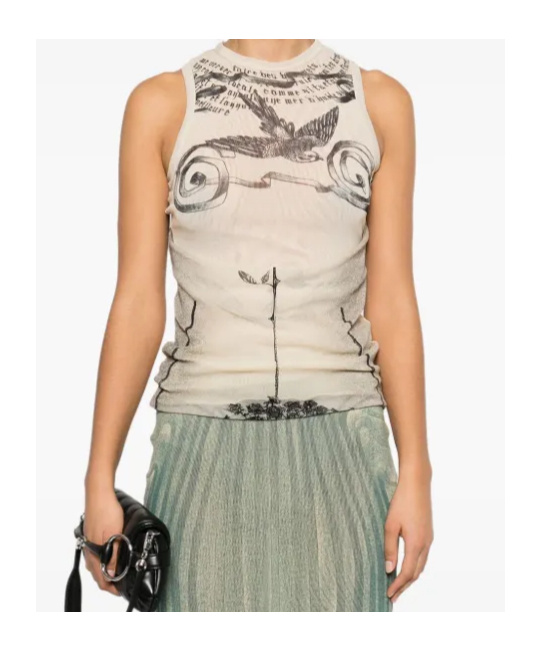 Jean Paul Gaultier Tattoo Print Double Layer Mesh Tank In Nude