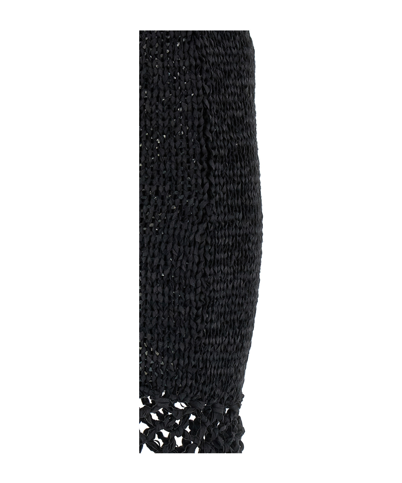Philosophy Di Lorenzo Serafini Black Long Dress With U-neck And Long Fringes Applied To The Edges In Fabric Woman In Black