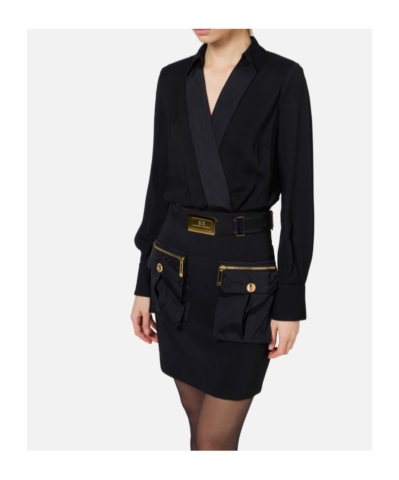 Elisabetta Franchi Wrap-design Cargo-pocket Mini Dress In Black