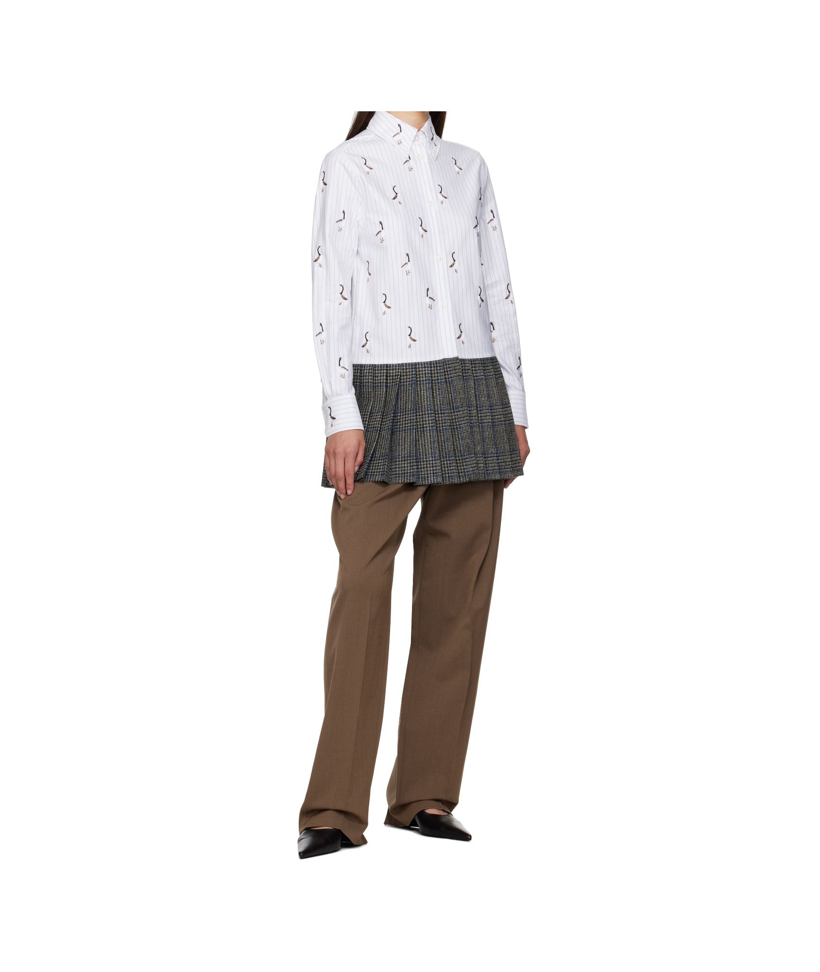 Thom Browne Pleated-hem Striped Shirt In Gray