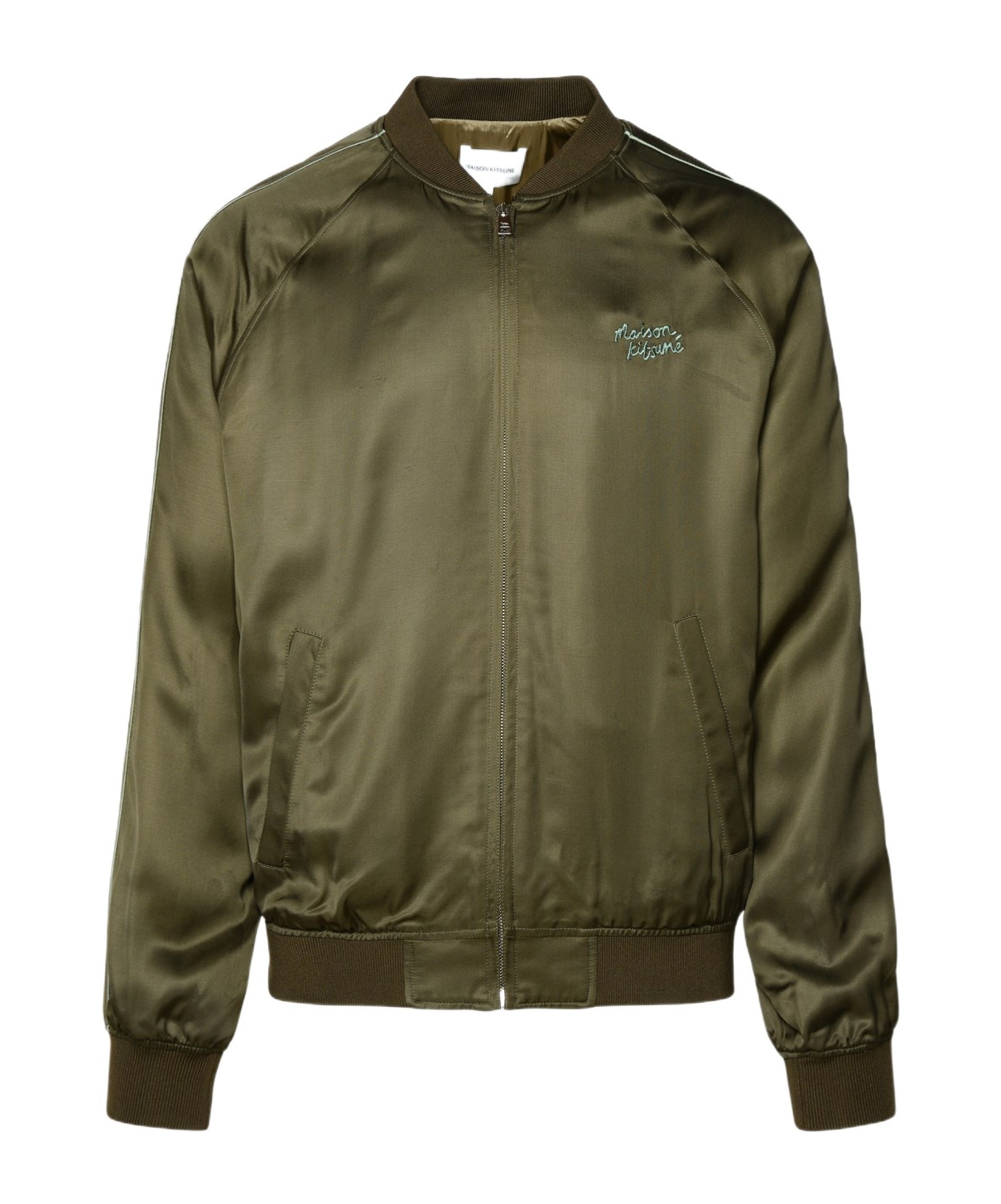 Maison Kitsuné Logo Embroidered Zipper Casual Jacket In Green