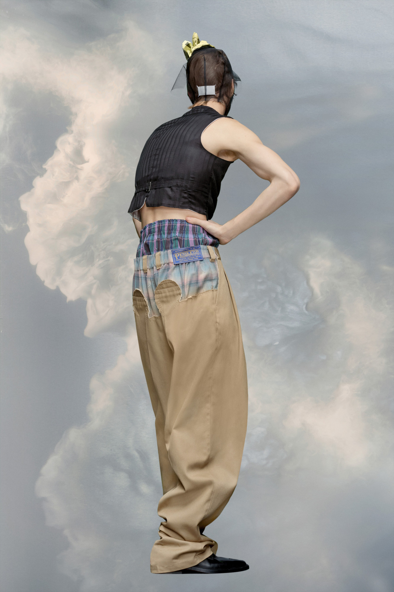 Maison Margiela X Pendleton Logo-patch Checked-yoke Trousers In Nude