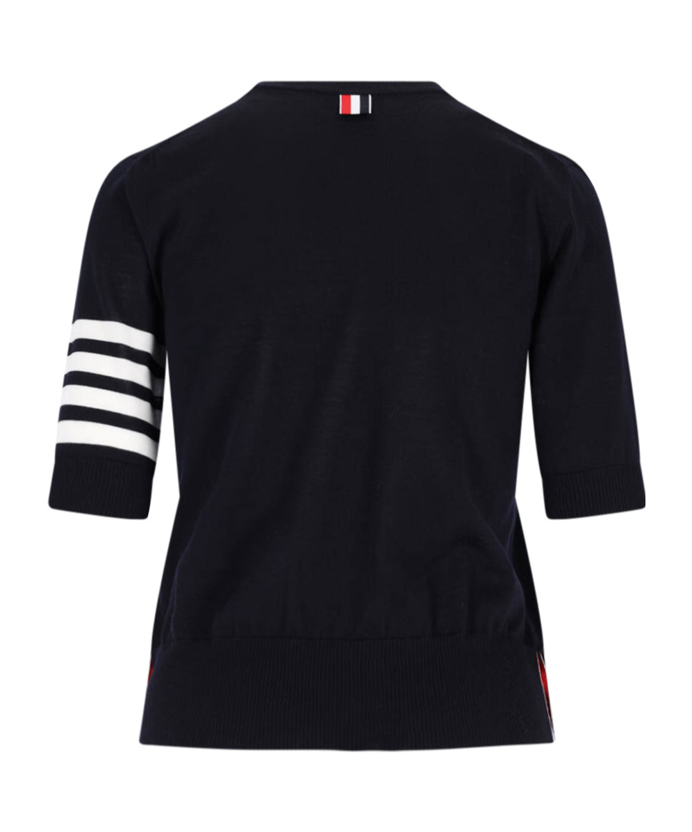 Thom Browne Ribbed Hem Crewneck Short Sleeves Striped Sleeve