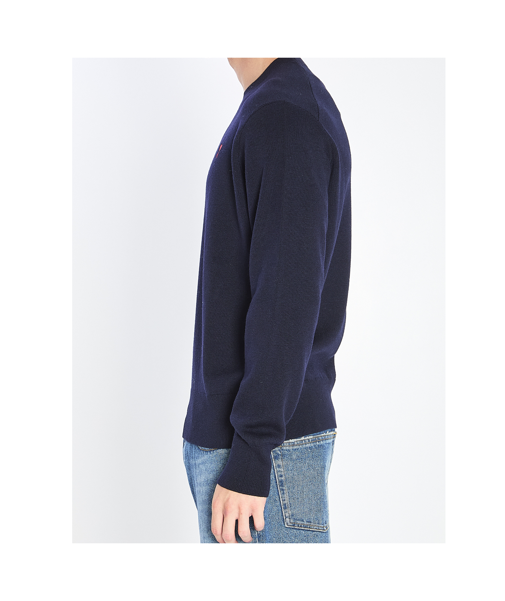 Ami Alexandre Mattiussi Ami Navy Blue Cotton Jersey Sweater With Signature Embroidered Motif In Blue