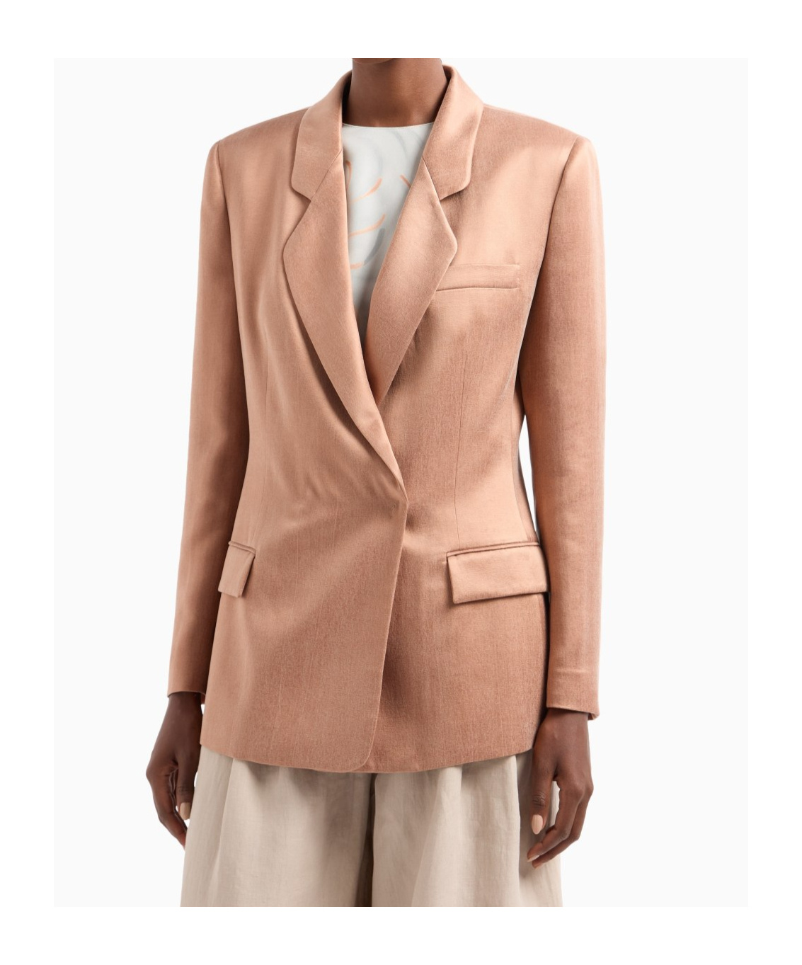 Giorgio Armani Women Double-breasted Satin Blazer In Nude